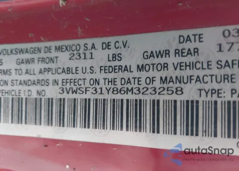 2006 Volkswagen New Beetle Convertible Option Package 2 из США, поврежденный, VIN 3VWSF31Y86M323258